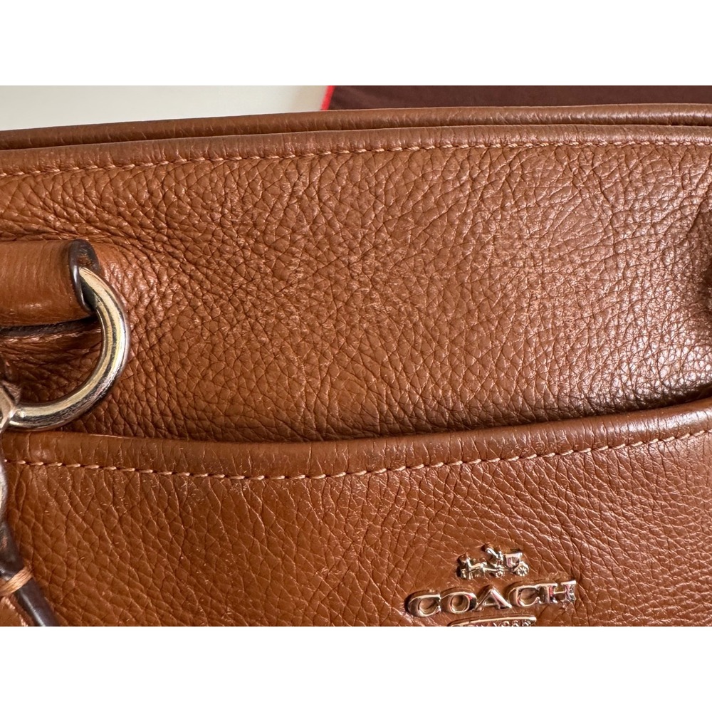 Coach Saddle Brown Pebbled Leather Satchel Tote Bag Gold Hardware Horse Carriage - Picture 9 of 12
